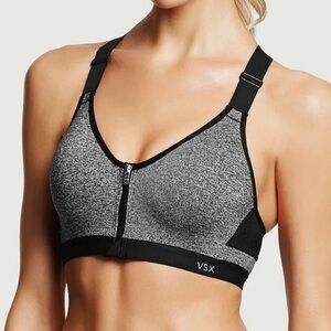 Victoria’s Secret VSX Gray and Black Sports Bra with Front Zip and Racerback
